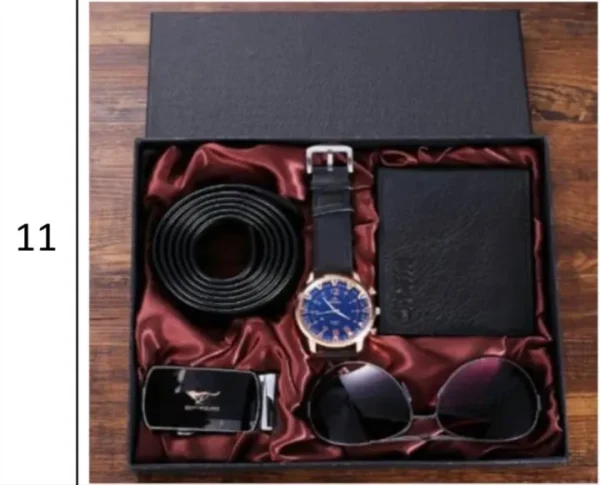 New 6Pcs/Set Fashion Mens Watches Set Gift Glasses Wallet Belt Pen Keychain Wristwatch Set Best Gifts Luxury Watch for Men